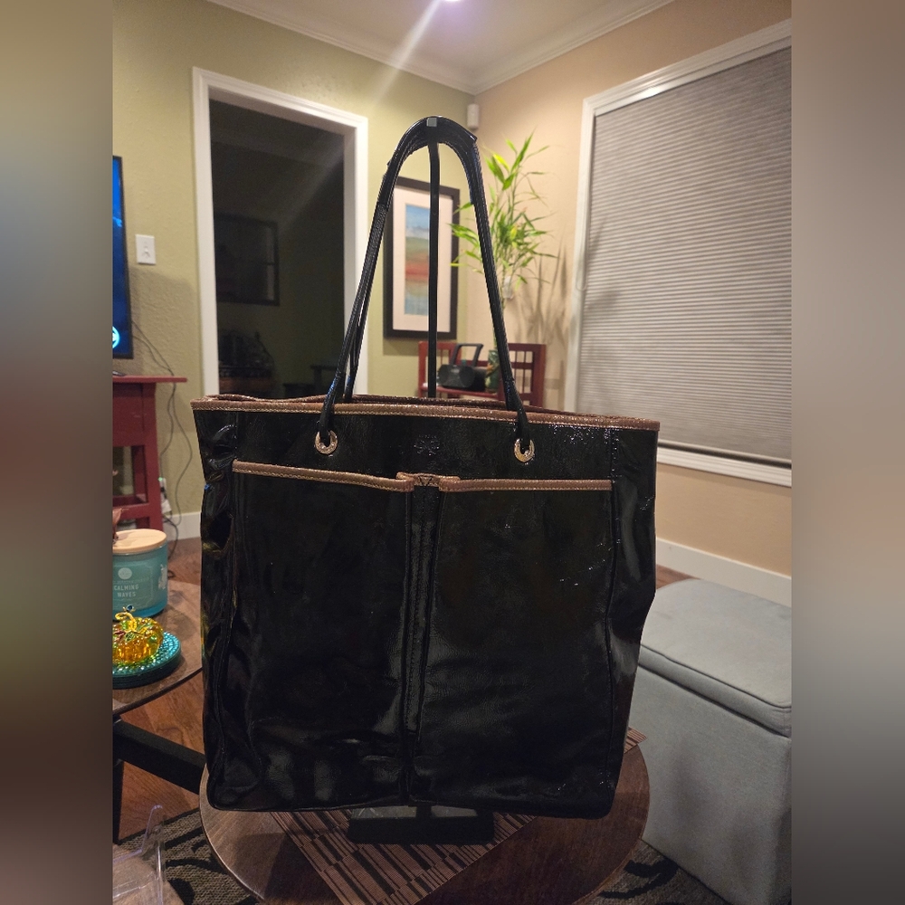 Anya Hindmarch Black Patent Leather Tote Bag